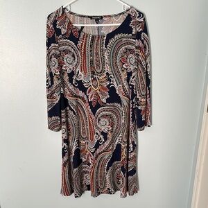 Paisley Print Dress with 3/4 Sleeves